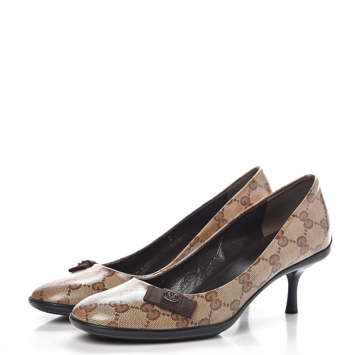 Crystal Monogram Bow Pumps 35 Beige Ebony Testa di Moro