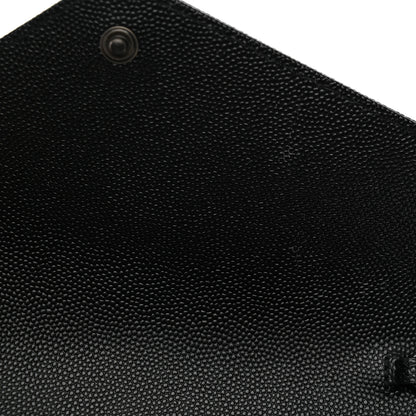Saint Laurent Grain De Poudre Matelasse Chevron Monogram Monochrome Envelope Chain Wallet Black 11 of 13