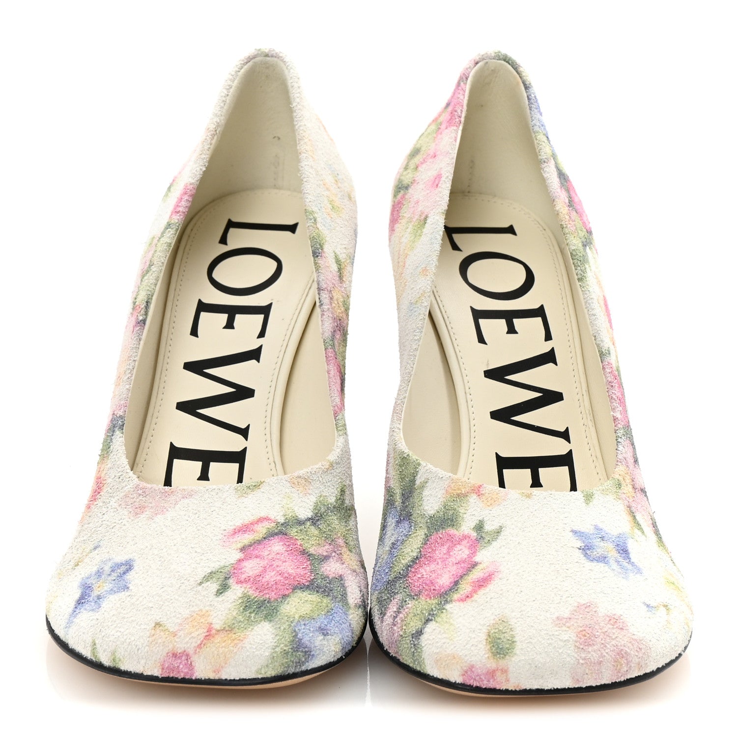 Loewe Suede Floral Toy Pumps 90 37 White Pink Multicolor 3 of 10