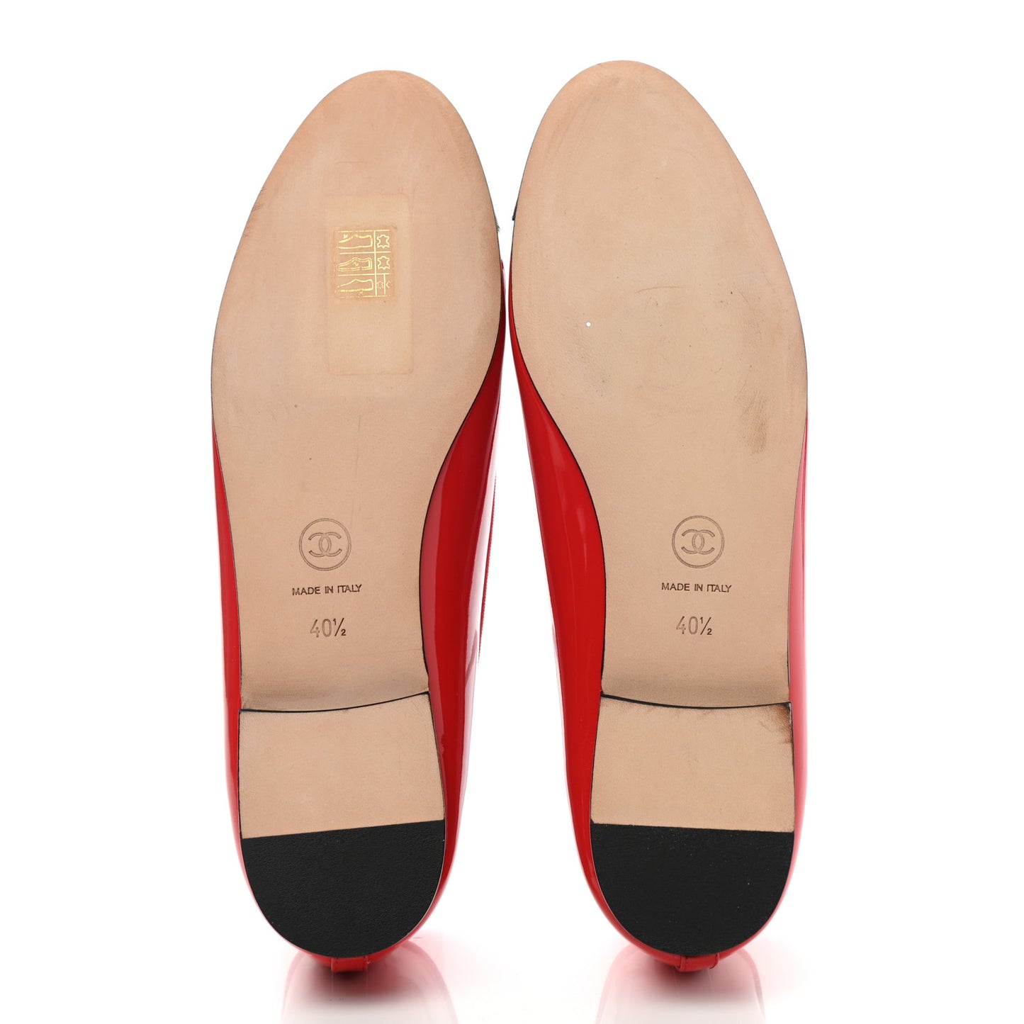 Patent Calfskin CC Cap Toe Ballerina Flats 40.5 Red Black