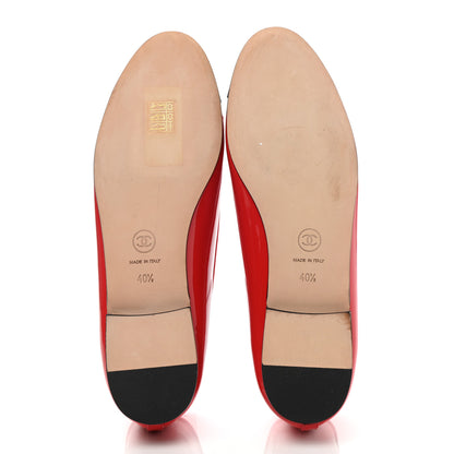 Chanel Patent Calfskin CC Cap Toe Ballerina Flats 40.5 Red Black 5 of 9