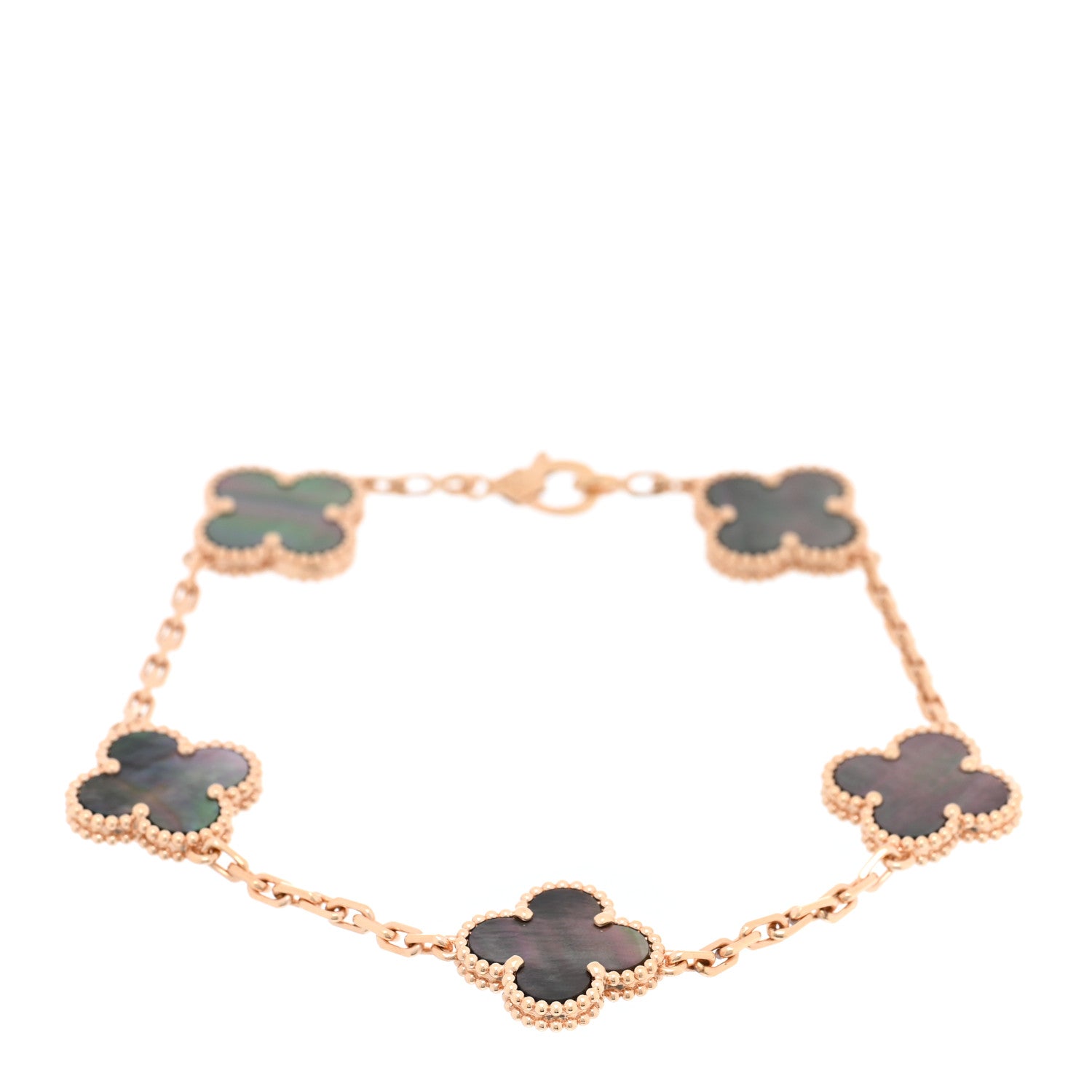 Van Cleef & Arpels 18K Rose Gold Gray Mother of Pearl 5 Motifs Vintage Alhambra Bracelet 1 of 4