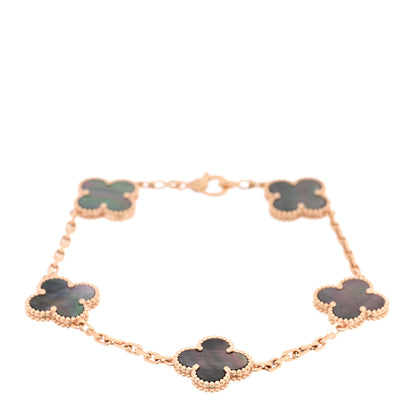 Van Cleef & Arpels 18K Rose Gold Gray Mother of Pearl 5 Motifs Vintage Alhambra Bracelet 1 of 4