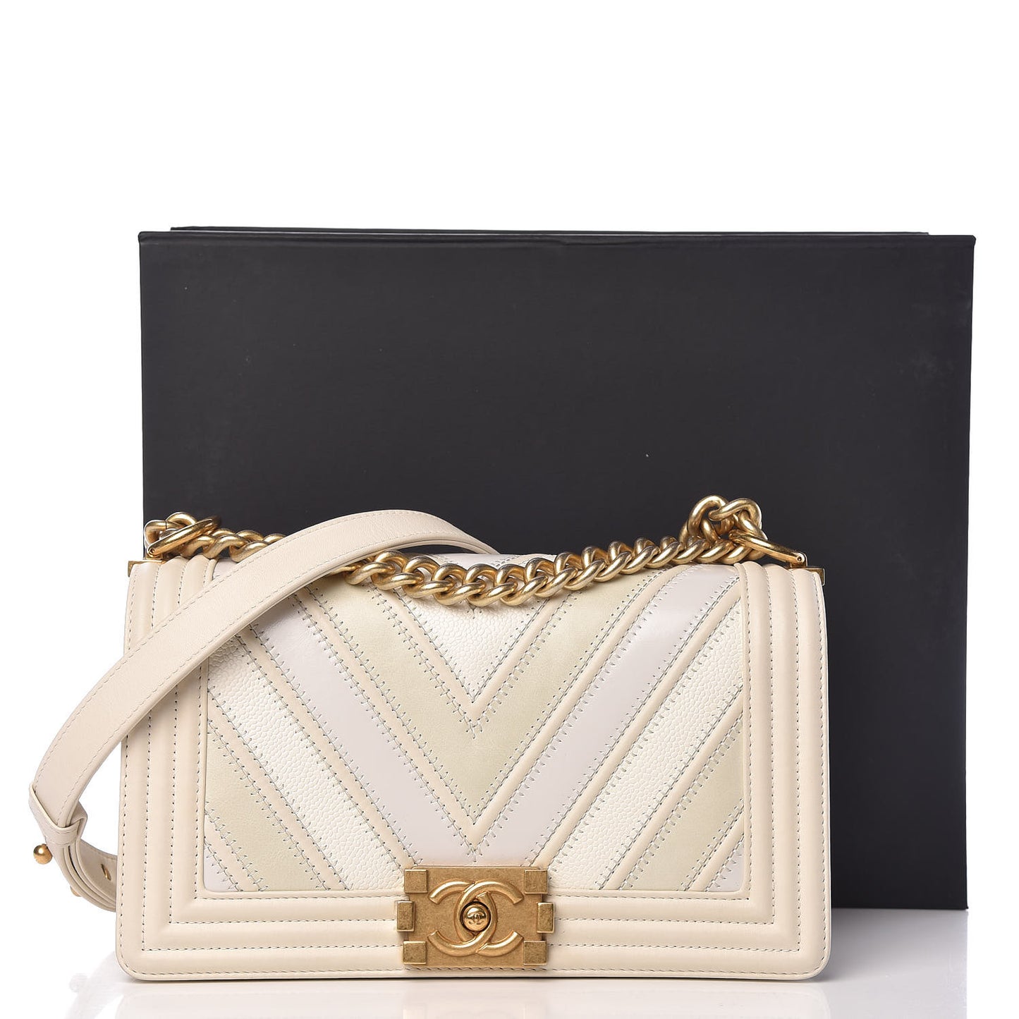 Caviar Suede Calfskin Chevron Medium Boy Flap White