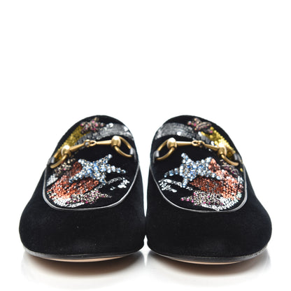 Gucci Velvet Star Embroidered Womens Princetown Slippers 36 Black 2 of 10