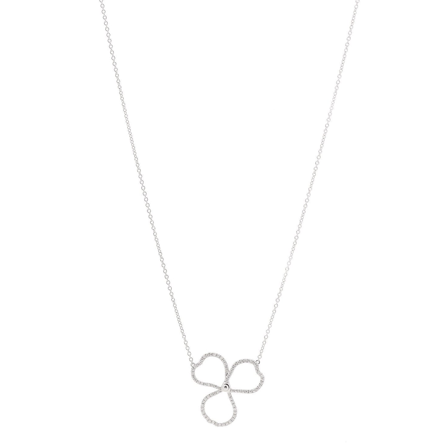 Platinum Diamond Large Paper Flowers Pendant Necklace
