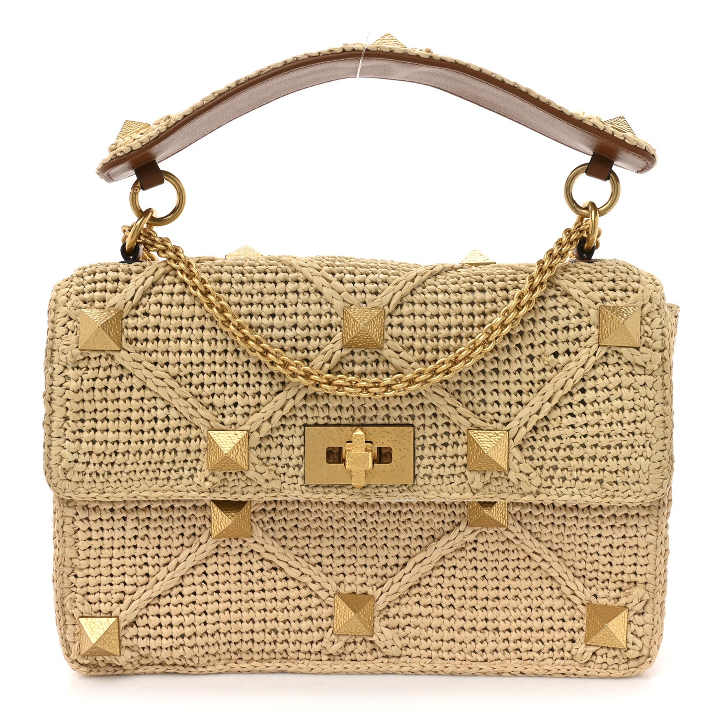 Raffia Large Roman Stud Shoulder Bag Naturale