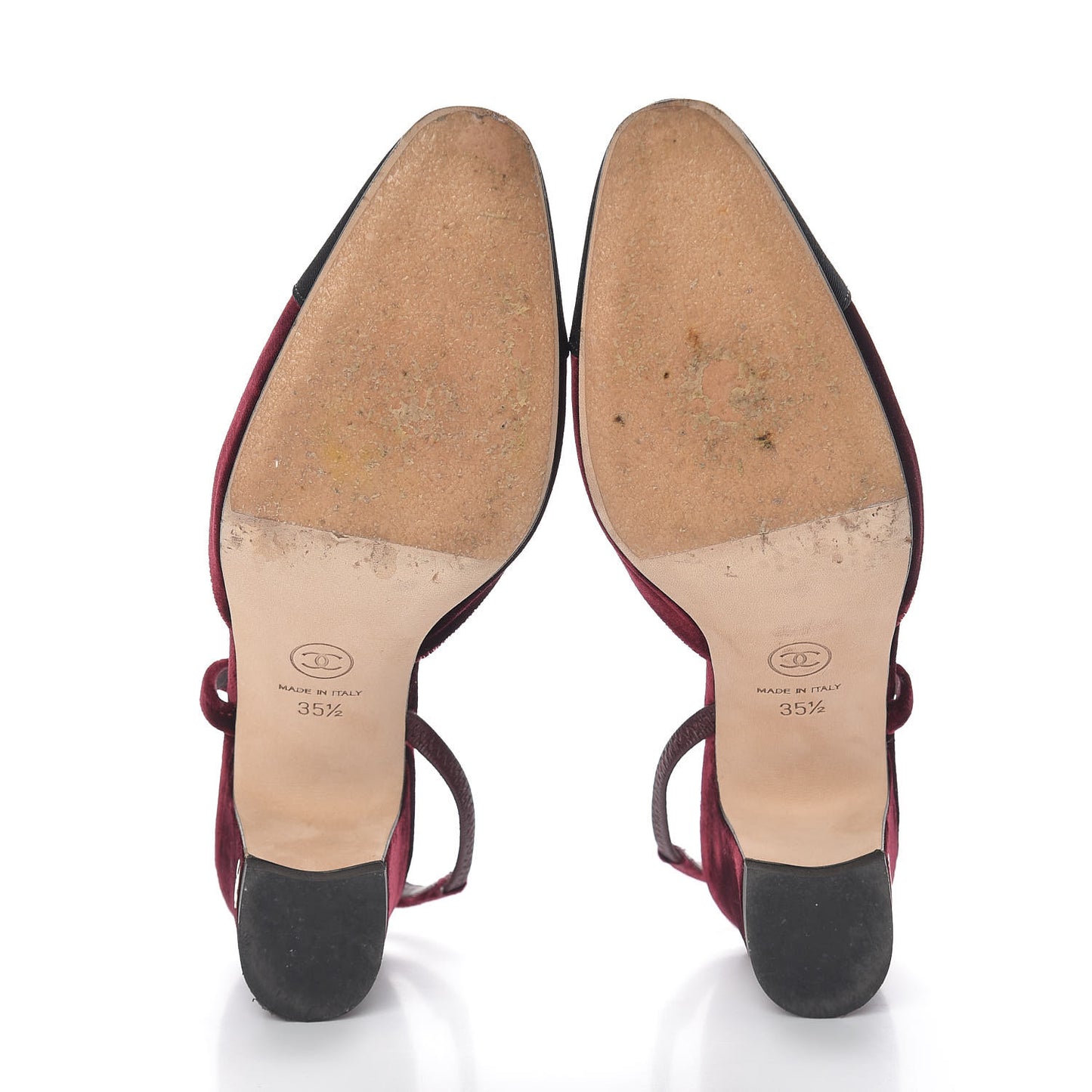 Velvet Grosgrain Cap Toe CC Slingback Pumps 35.5 Burgundy Black
