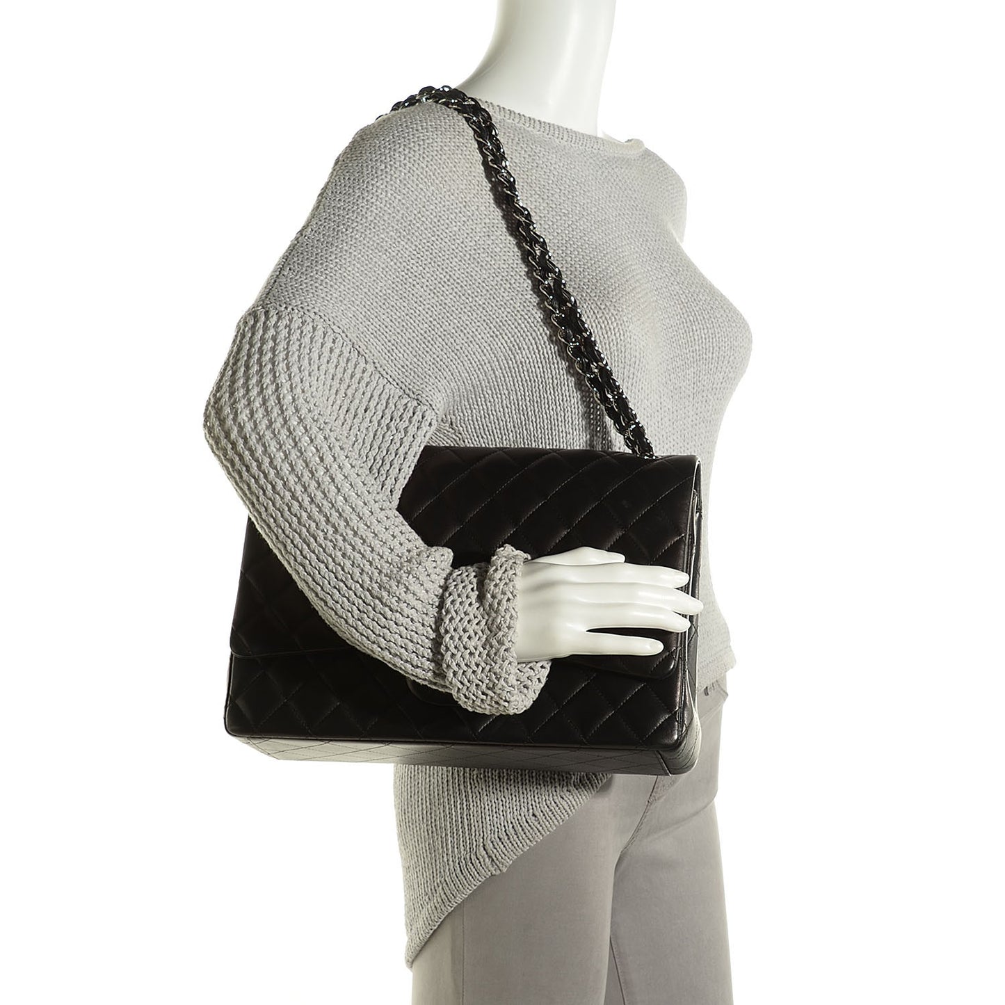 Lambskin Quilted Maxi Double Flap Black