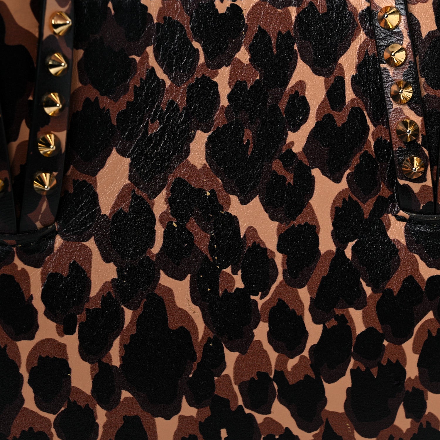 Christian Louboutin Calfskin Leopard Print Spikes Small East West Cabata Tote Brown 26 of 28