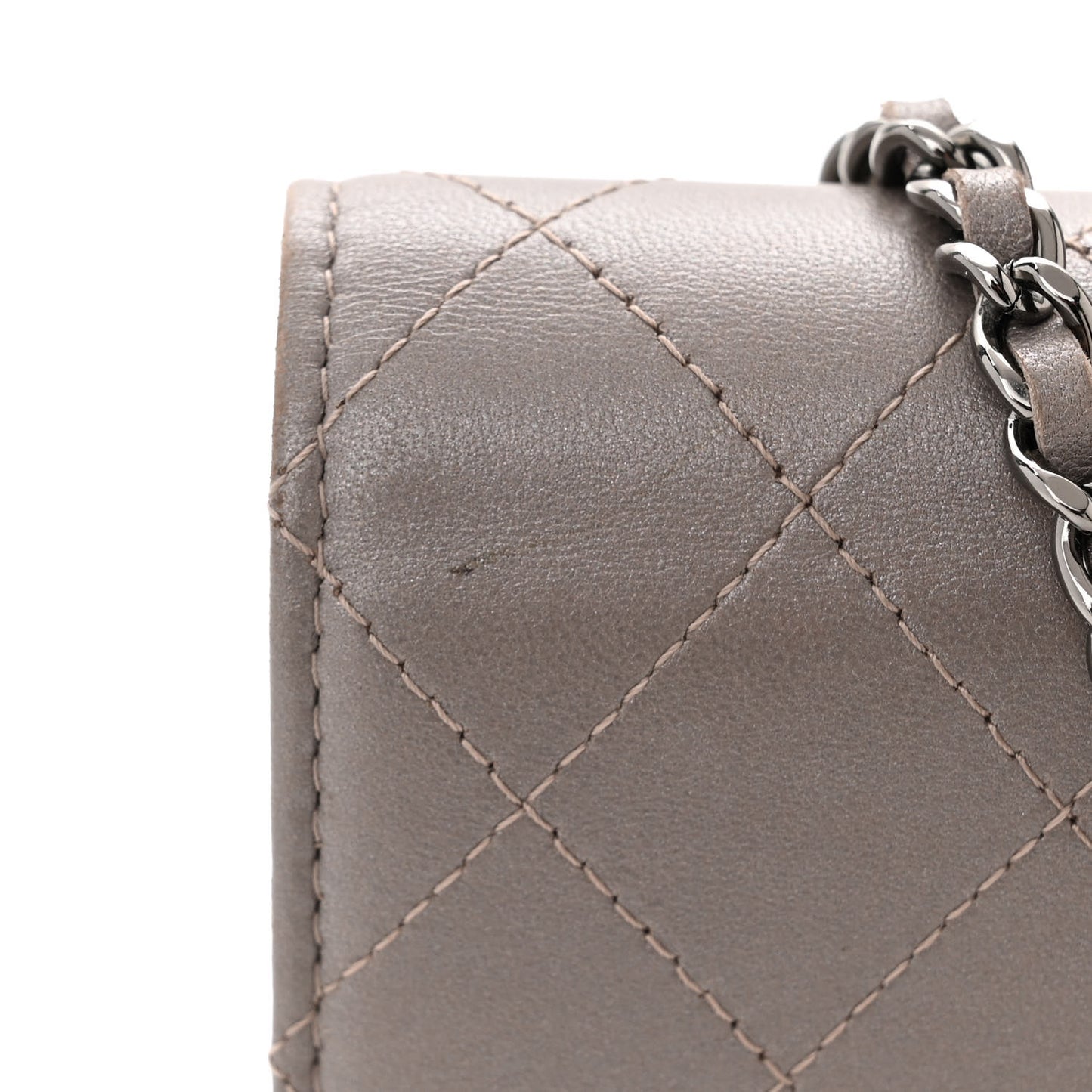 Calfskin Resin Stitched Wallet On Chain WOC Grey