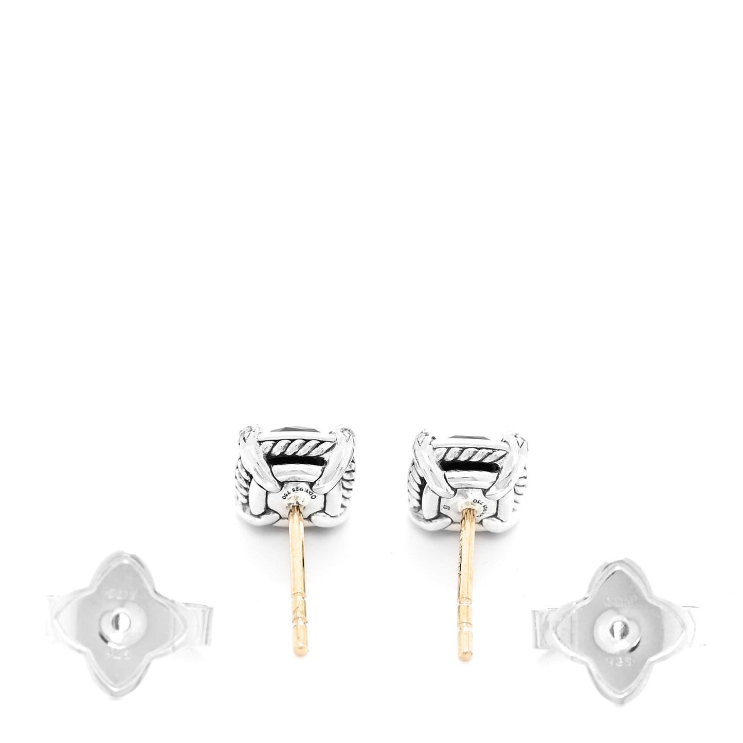 18K Yellow Gold Sterling Silver Diamond Black Onyx 5mm Petite Chatelaine Bezel Earrings