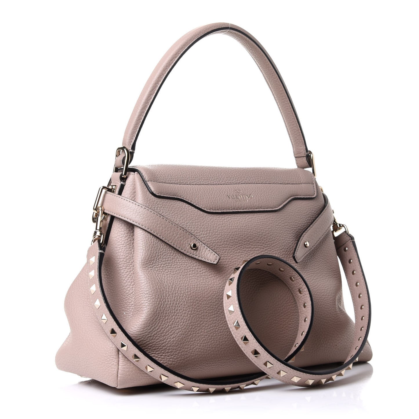 Pebbled Calfskin Rockstud Twiny Top Handle Bag Poudre
