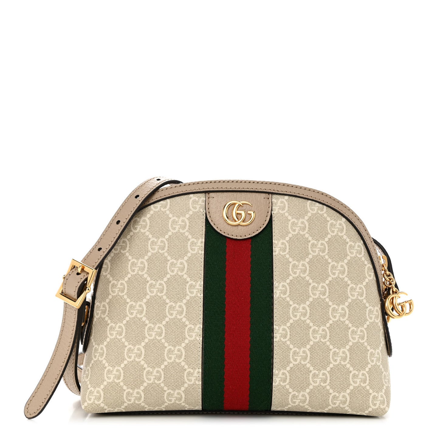 GG Supreme Monogram Textured Dollar Calfskin Web Small Ophidia Dome Shoulder Beige Mystic White Oatmeal