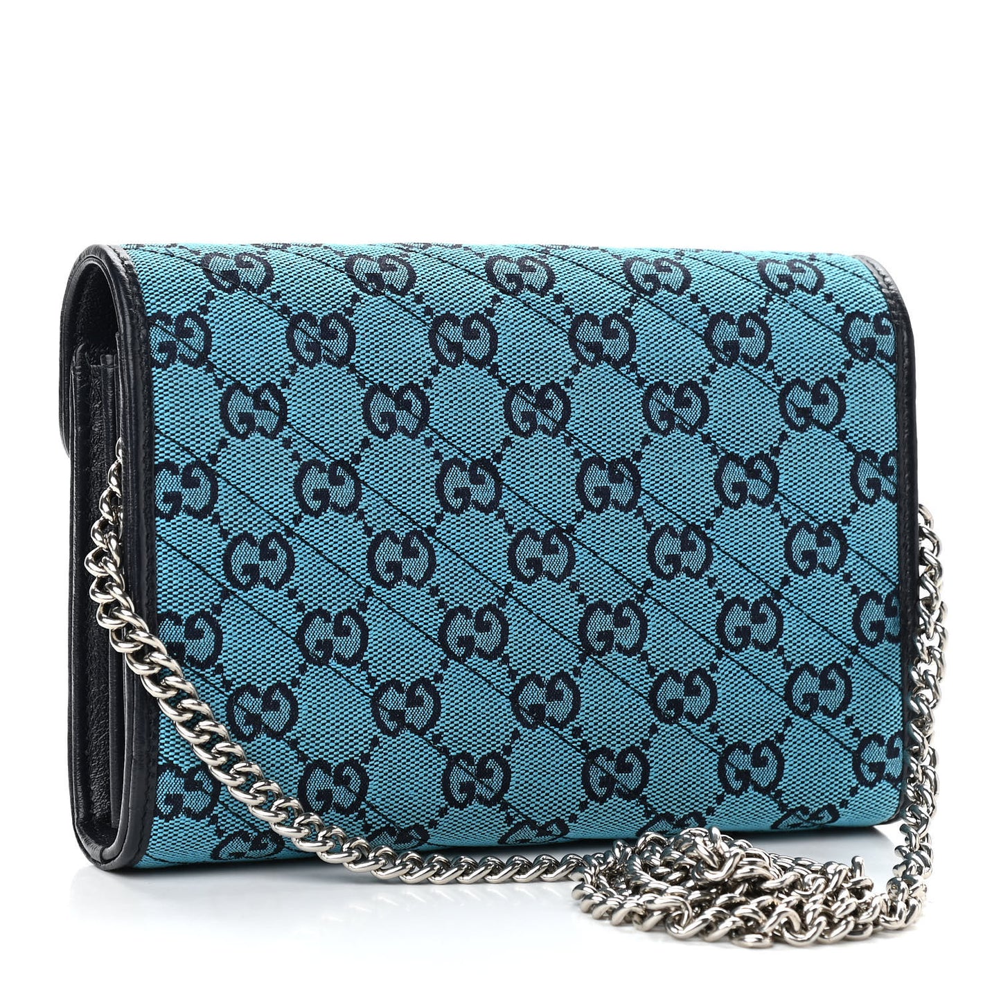 Monogram Multicolor Matelasse Diagonal GG Marmont Chain Wallet Light Blue