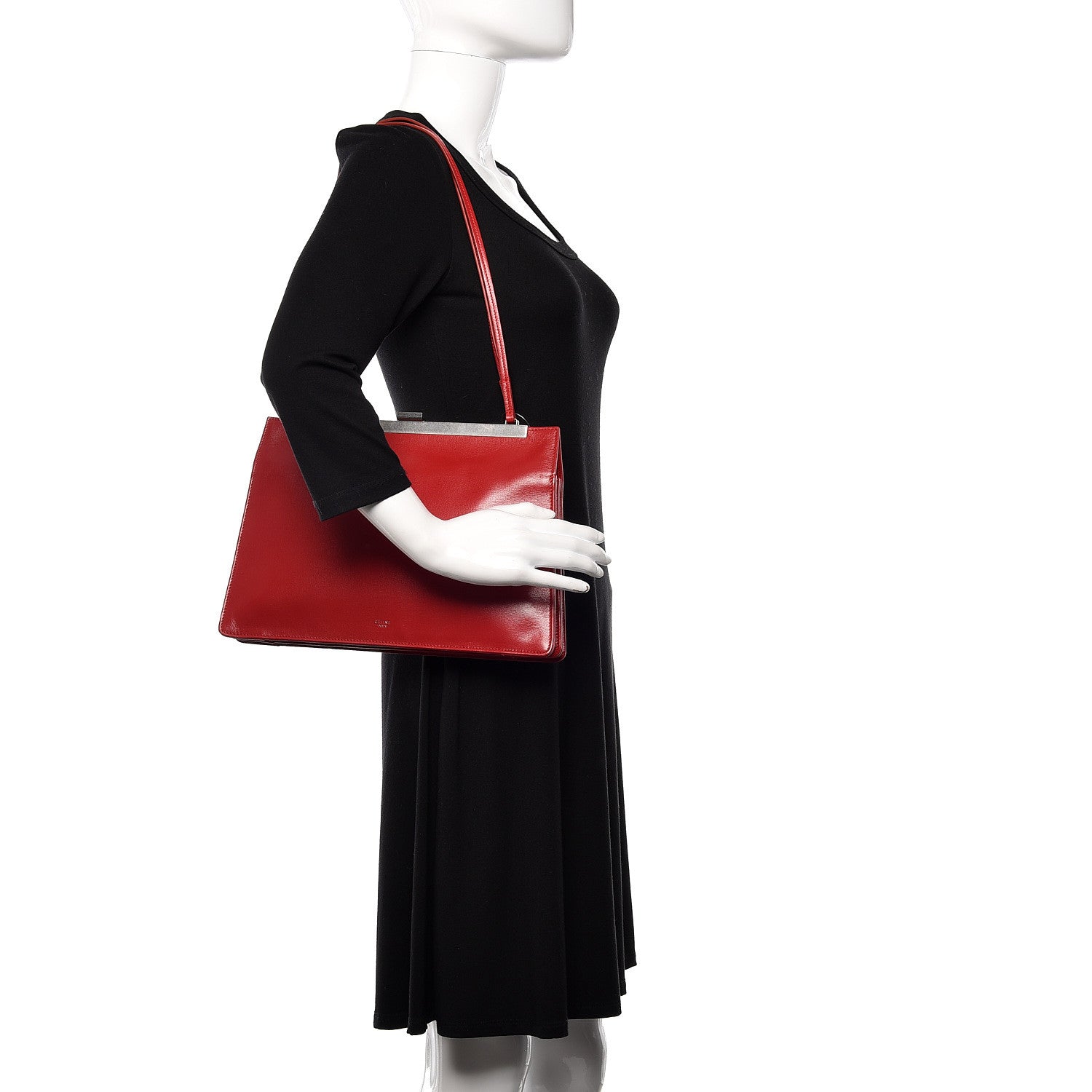 Celine Patina Box Calfskin Medium Clasp Shoulder Bag Pop Red 2 of 10
