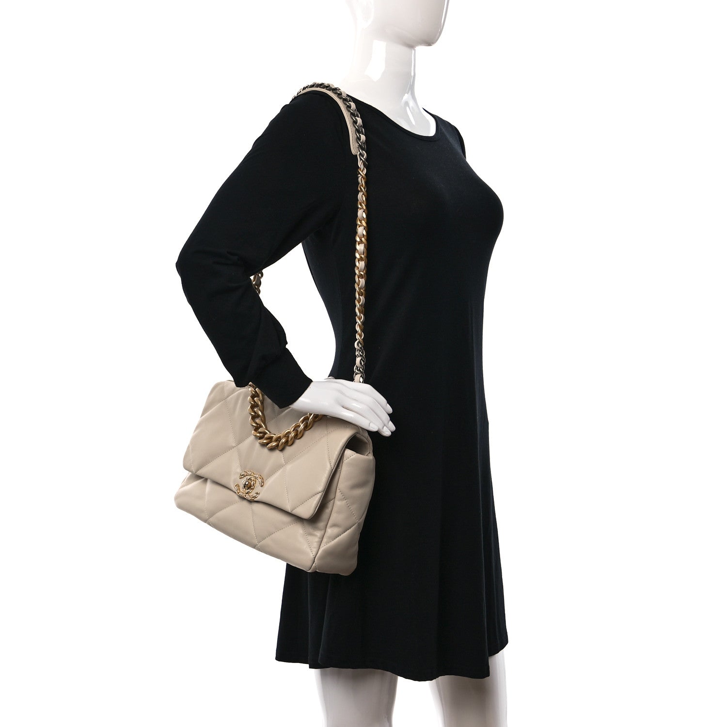 Chanel Goatskin Quilted Large Chanel 19 Flap Light Beige 2 of 9