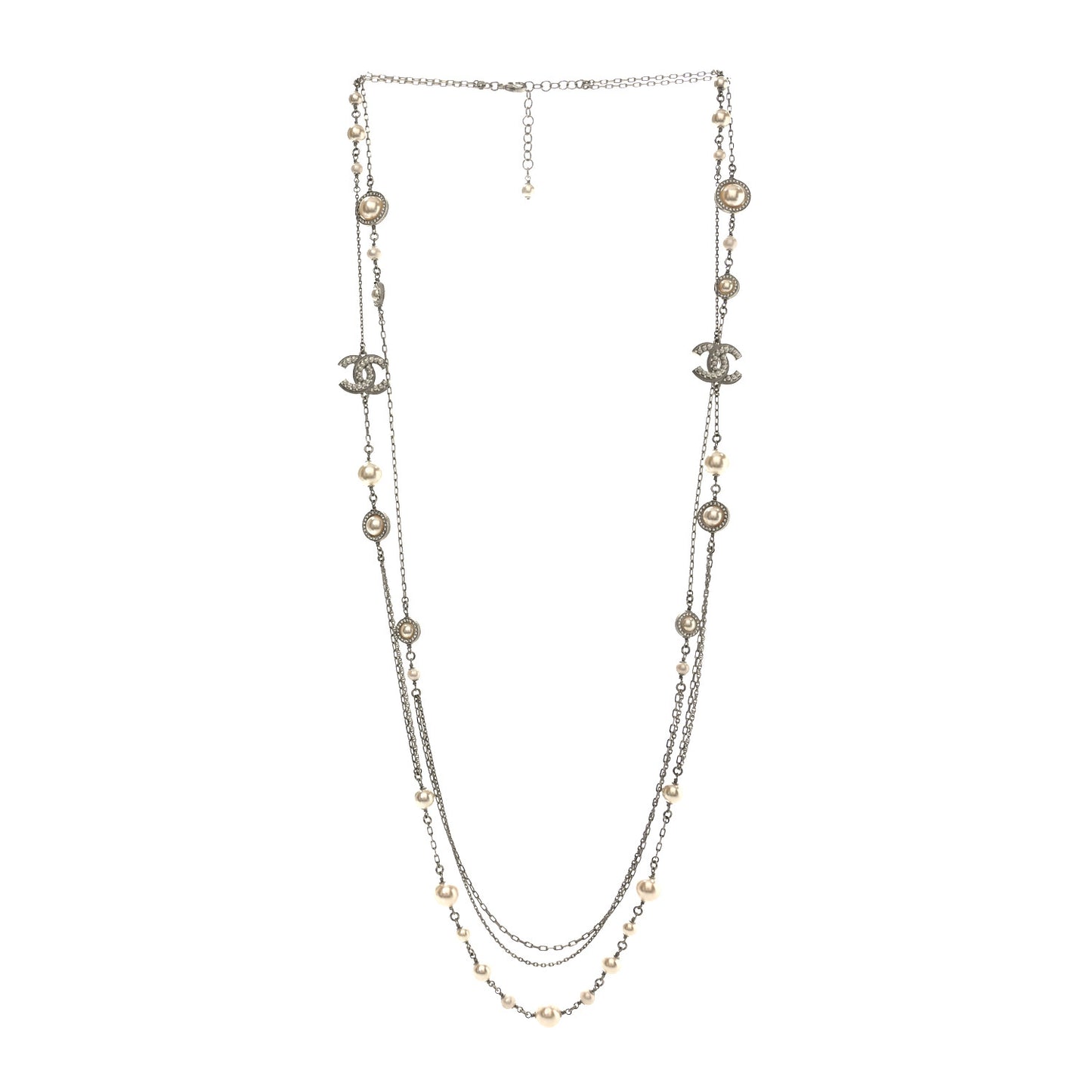 Pearl Crystal CC Long Necklace Pearly White