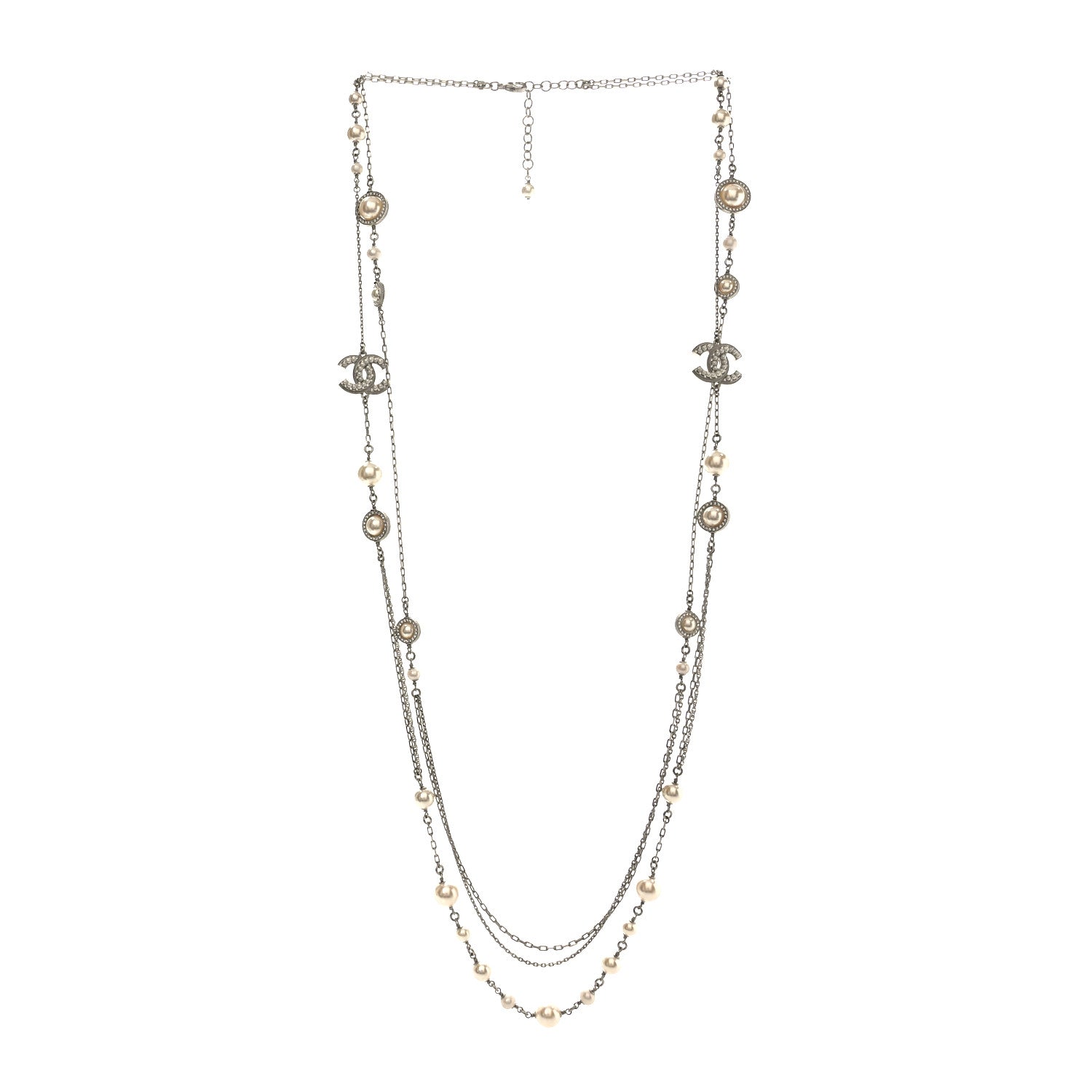 Chanel Pearl Crystal CC Long Necklace Pearly White 3 of 5
