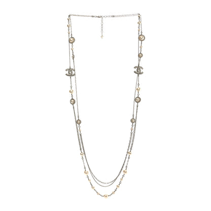 Chanel Pearl Crystal CC Long Necklace Pearly White 3 of 5