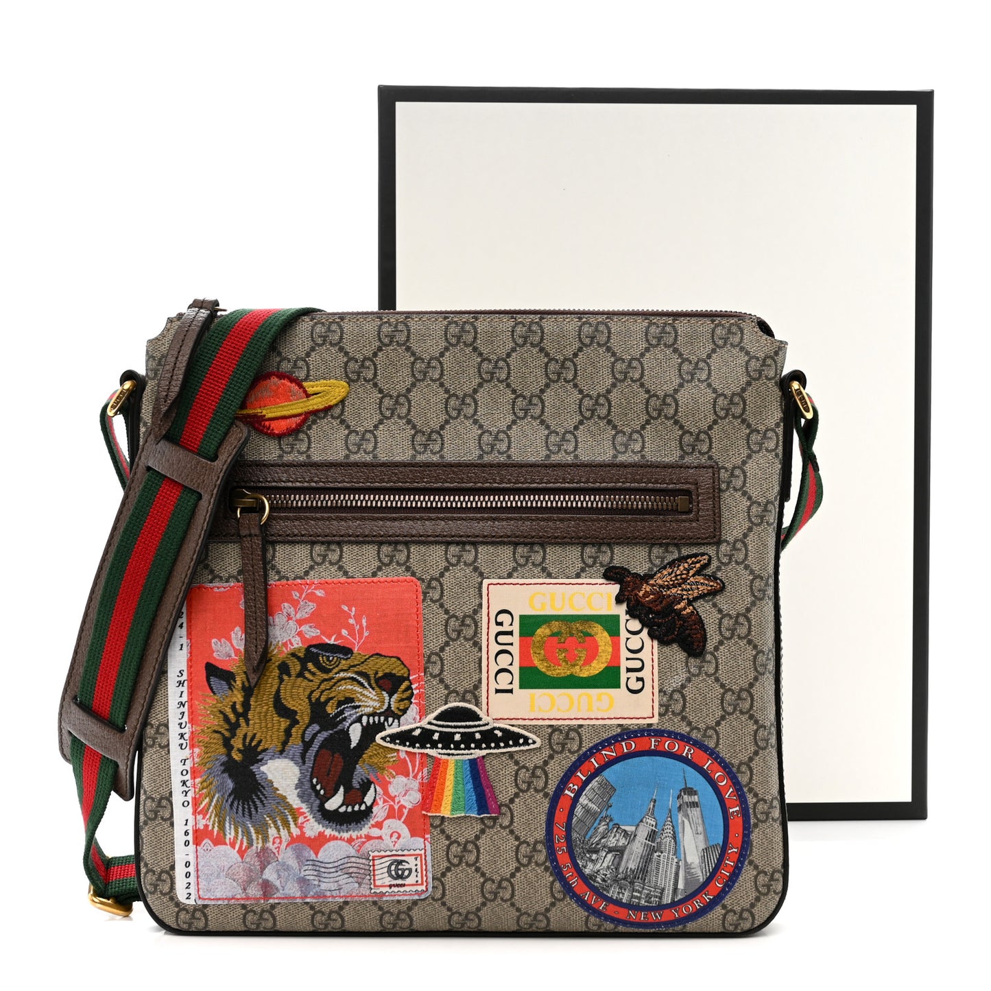 Soft GG Supreme Monogram Courrier Web Medium Flat Messenger Bag Beige New Acero Multicolor