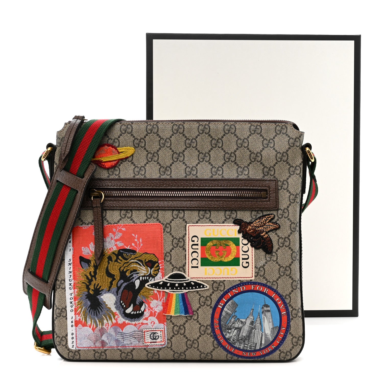 Gucci Soft GG Supreme Monogram Courrier Web Medium Flat Messenger Bag Beige New Acero Multicolor 11 of 11