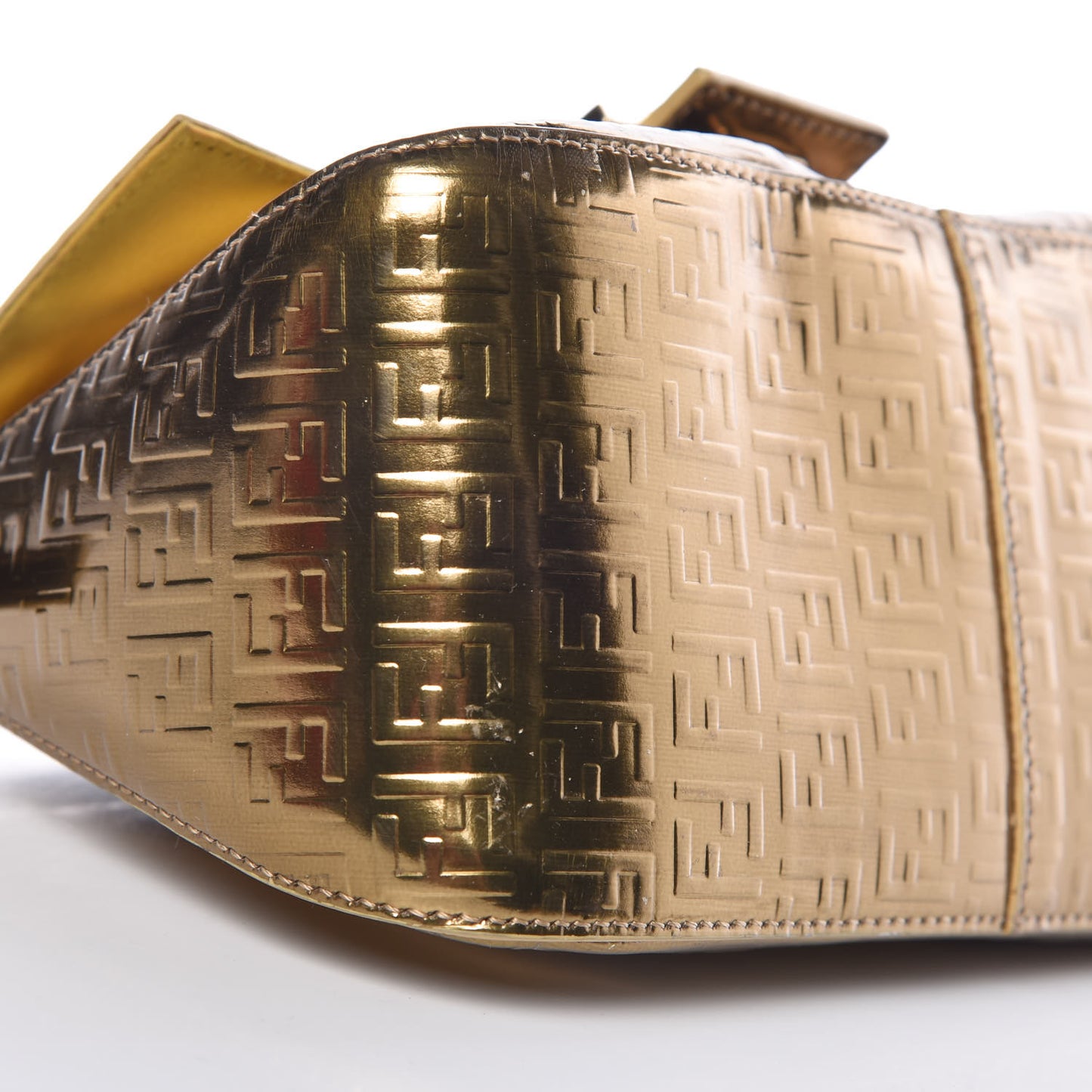 Vitello Mirror FF Embossed Mini Mama Baguette Oro Ambrato
