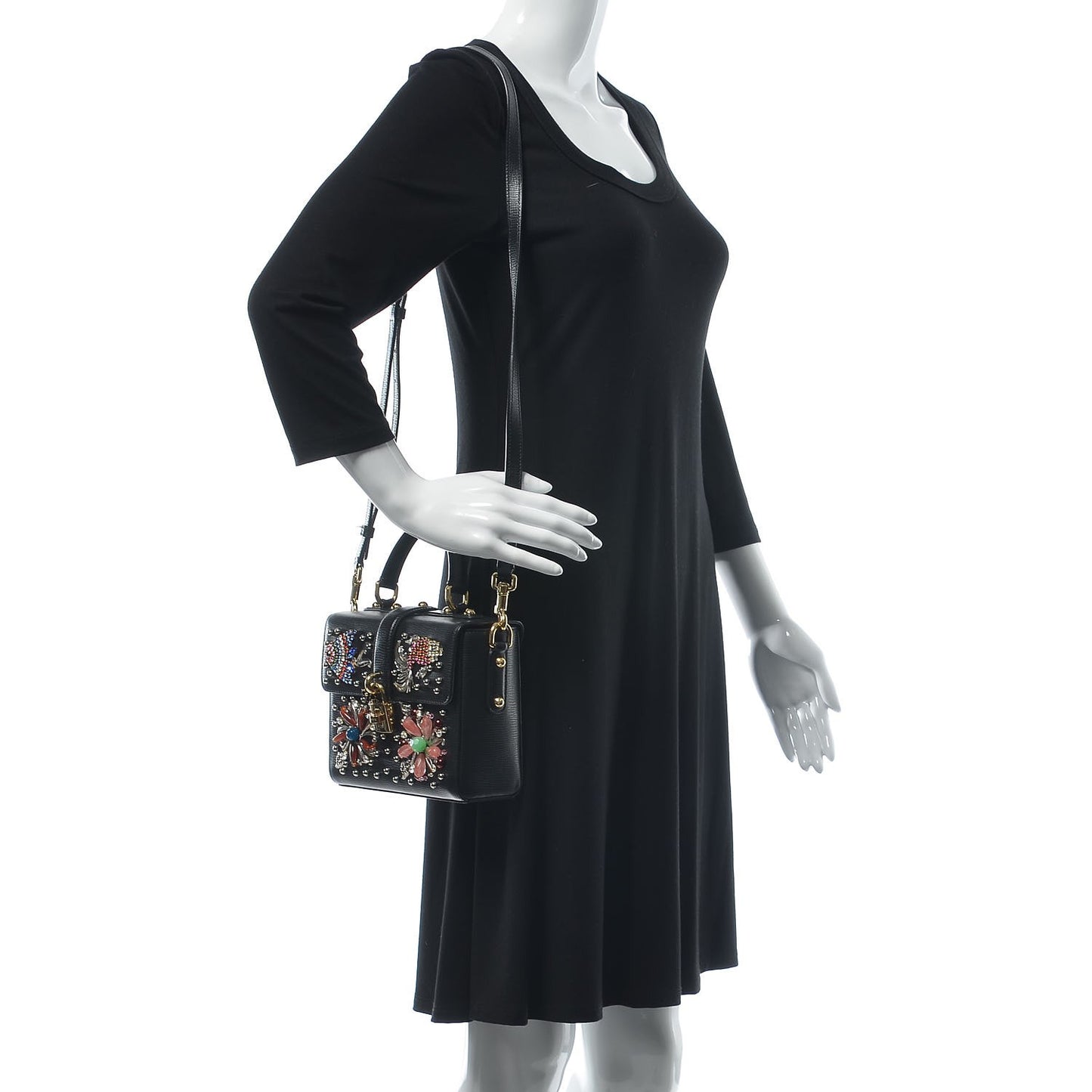 Dauphine Crystal Embellished Box Bag Black Multicolor