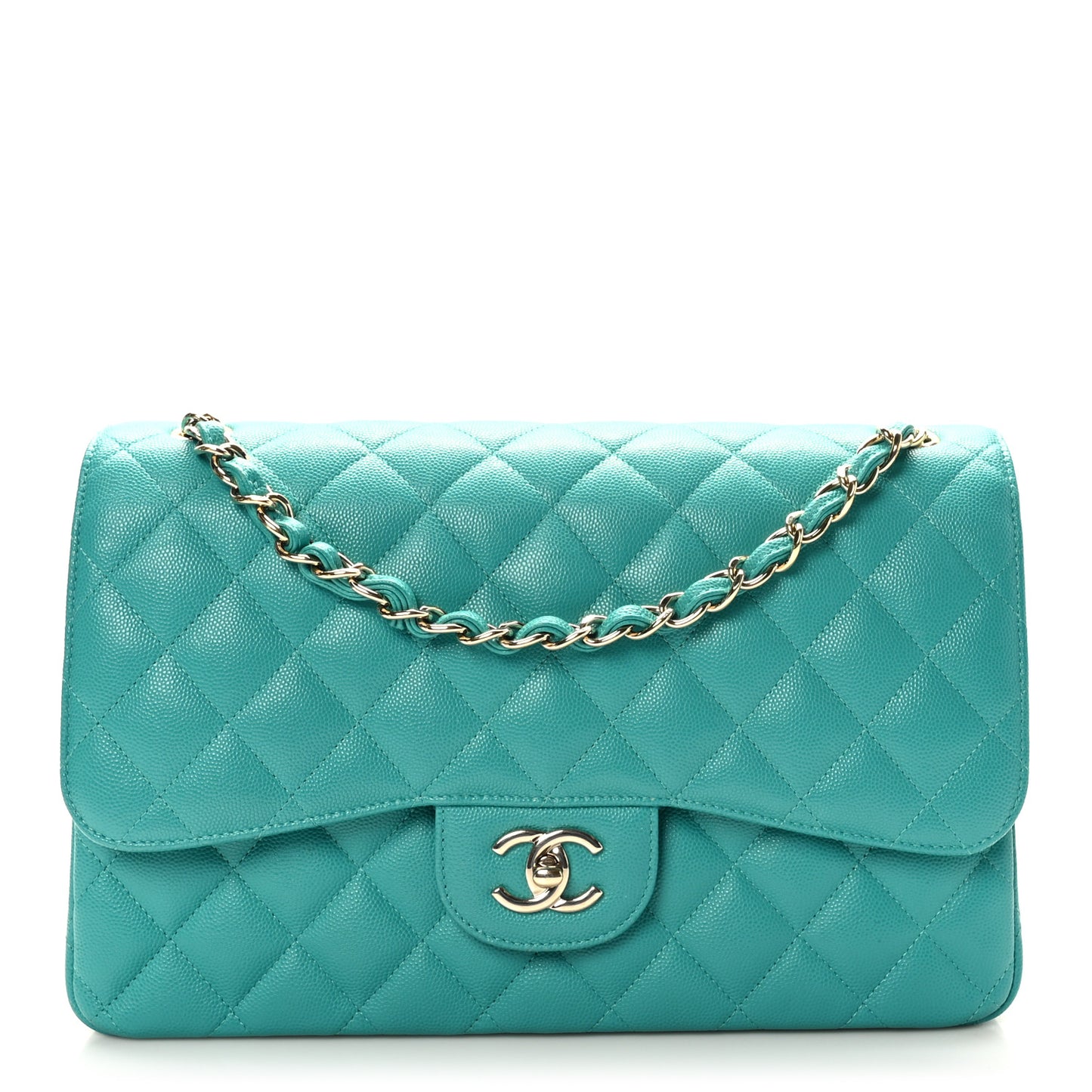 Caviar Quilted Jumbo Double Flap Turquoise