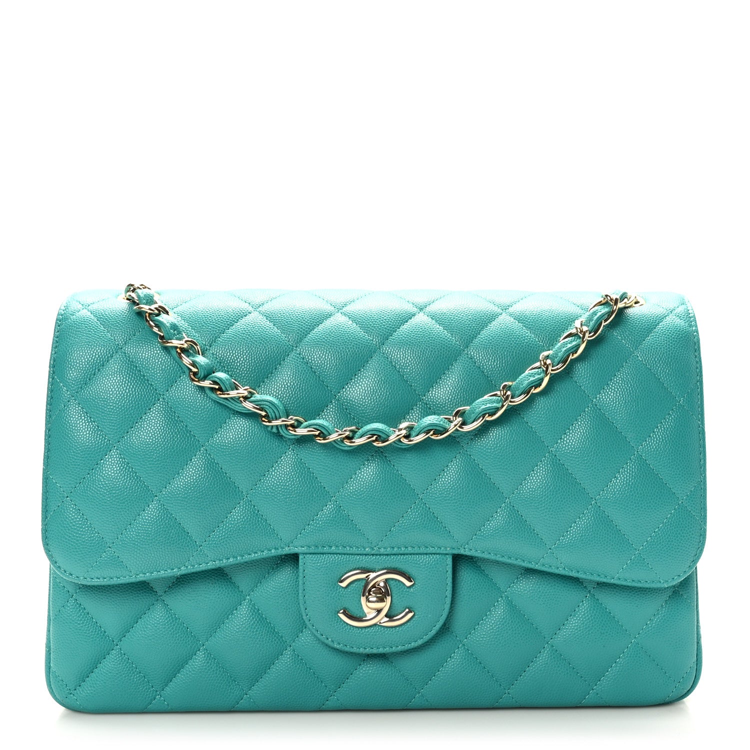 Chanel Caviar Quilted Jumbo Double Flap Turquoise 1 of 10