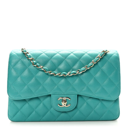 Chanel Caviar Quilted Jumbo Double Flap Turquoise 1 of 10