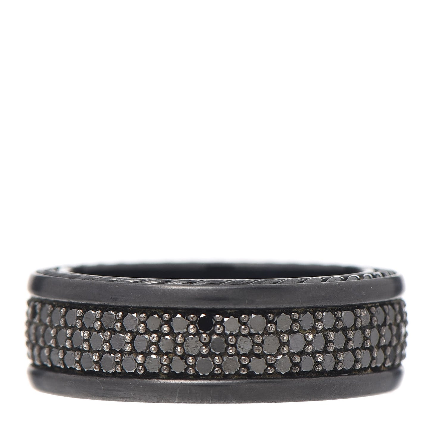 Titanium Sterling Silver Black Diamond Streamline Three-Row Band Ring 67 12