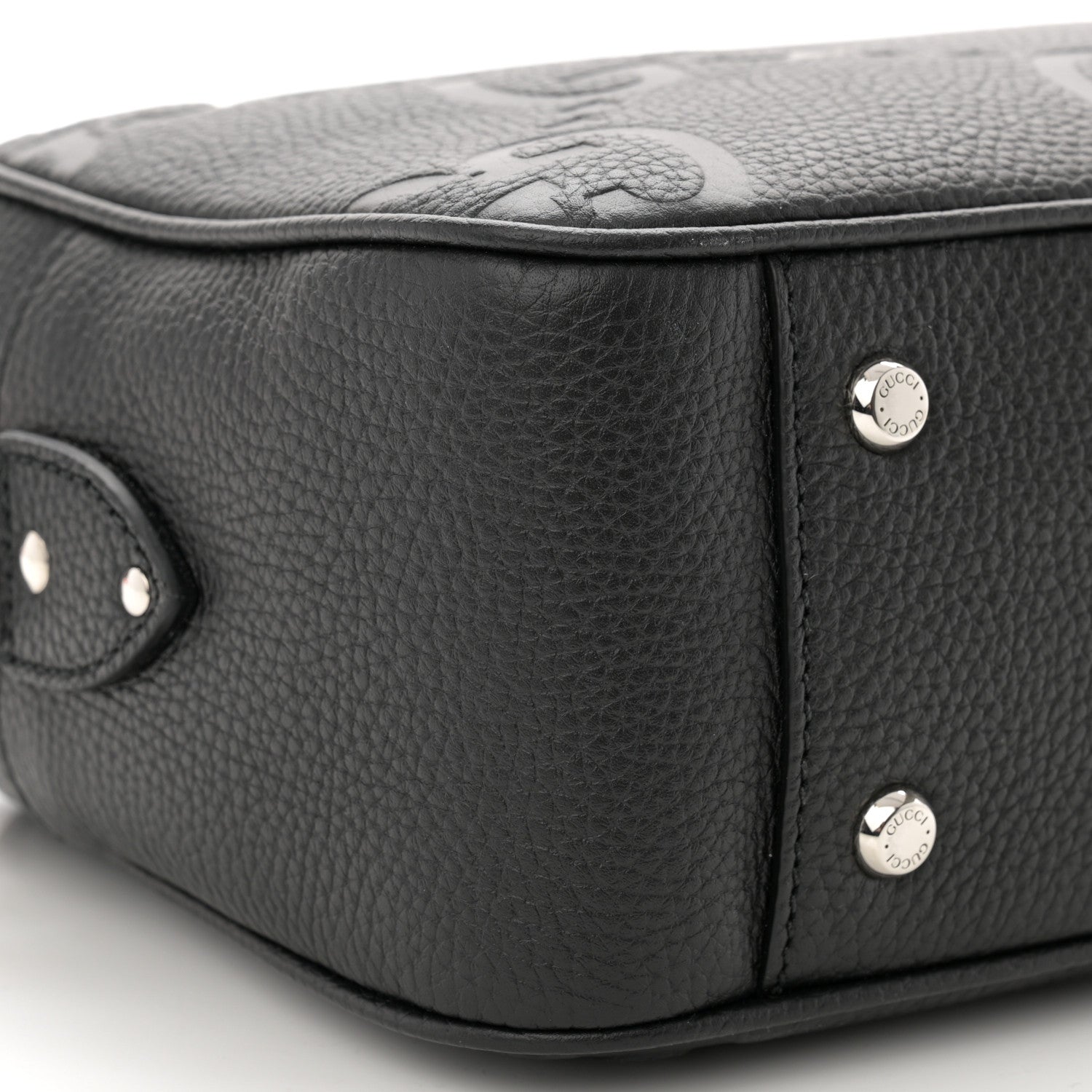 Gucci Piuma Calfskin Jumbo GG Embossed Messenger Bag Black 9 of 12