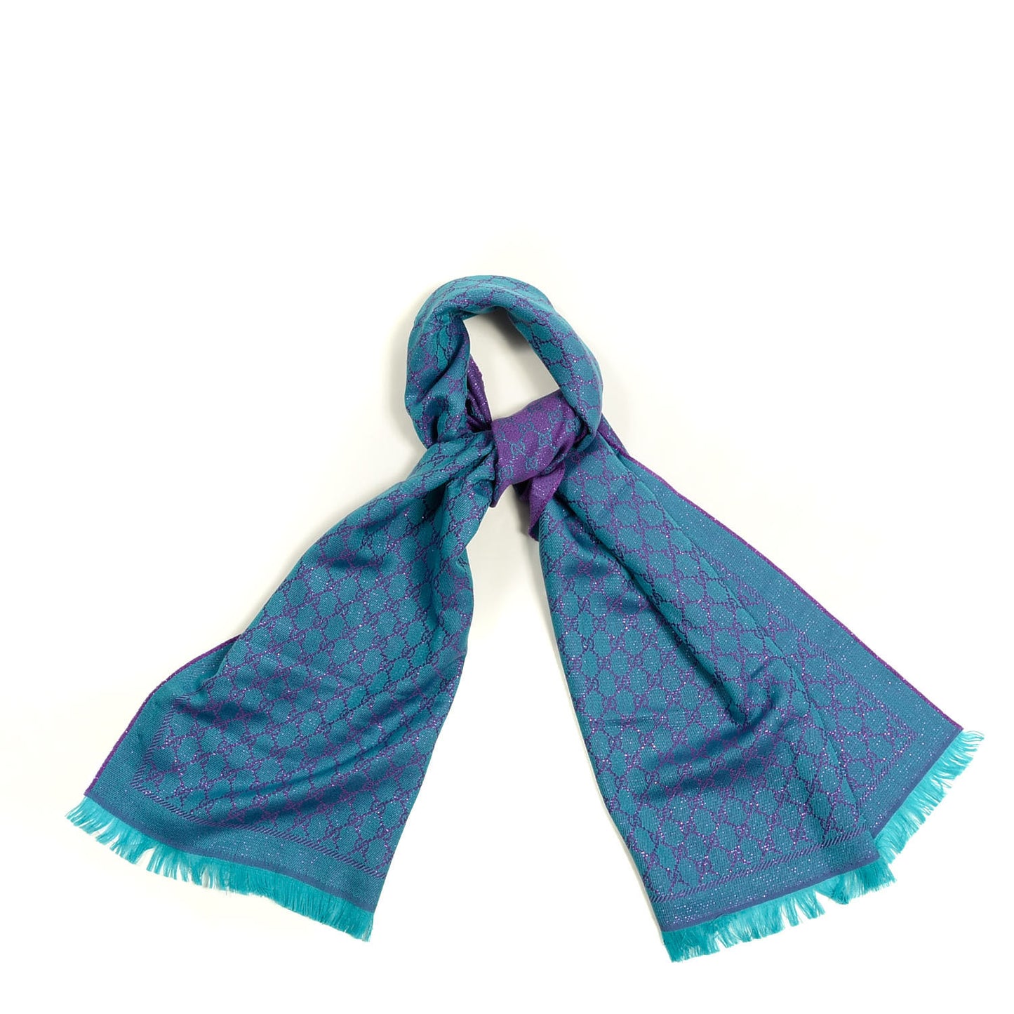Wool Lame Jacquard GG Monogram Stenlux Scarf Turquoise Blue Dark Purple