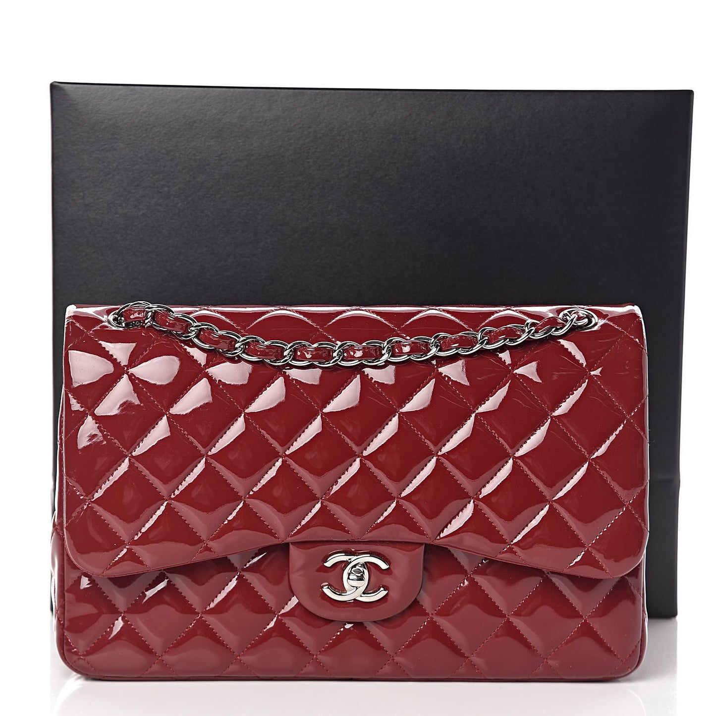 Patent Quilted Jumbo Double Flap Dark Red