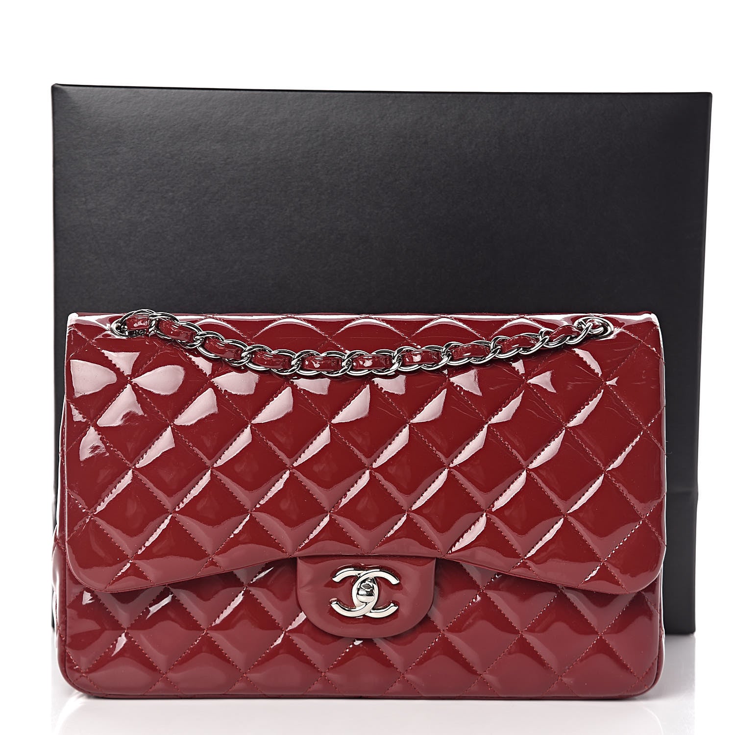 Chanel Patent Quilted Jumbo Double Flap Dark Red 15 of 15