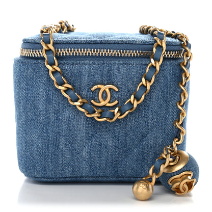Chanel Denim Quilted Mini Pearl Crush Vanity Case With Chain 1 of 10