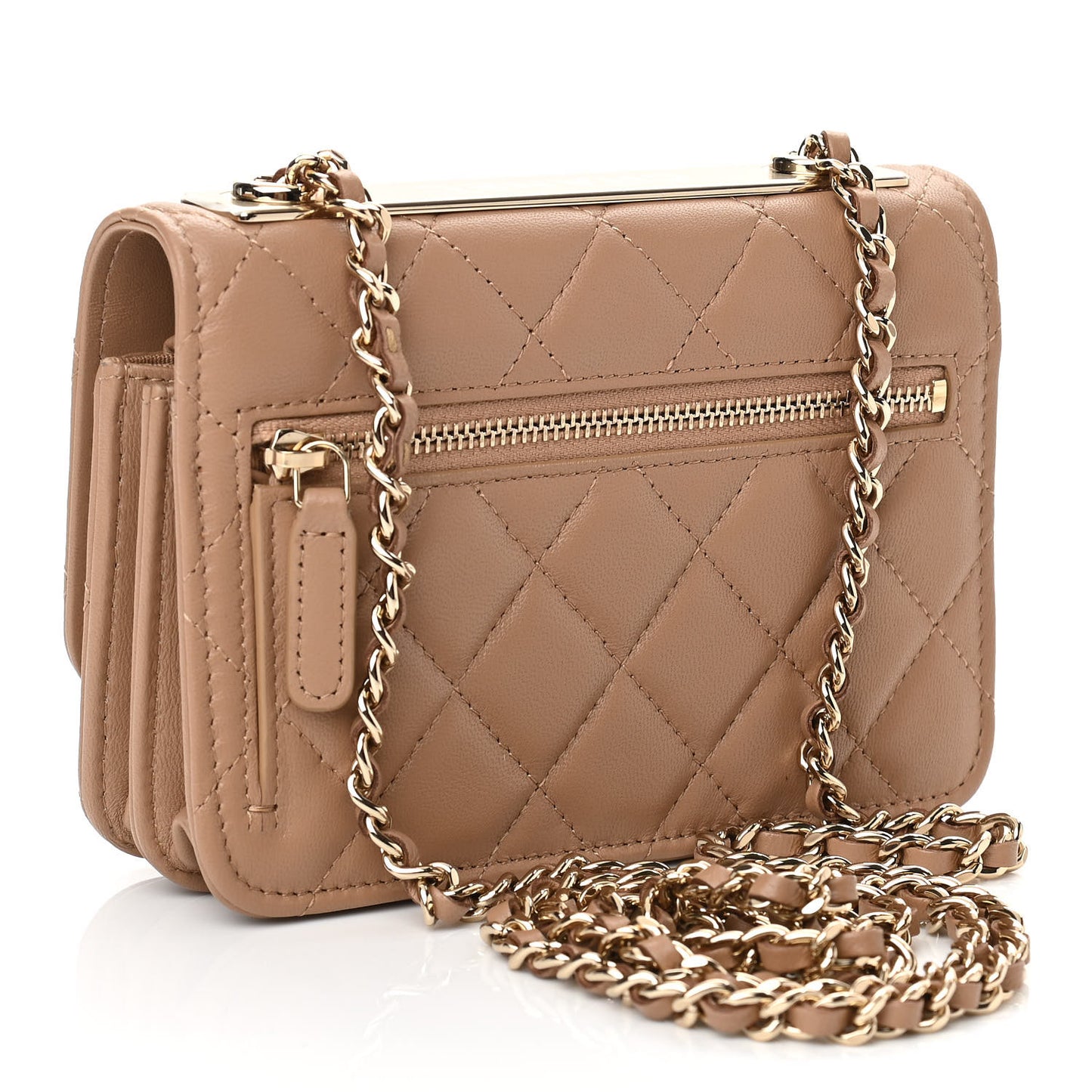 Lambskin Quilted Mini Trendy CC Wallet On Chain WOC Beige