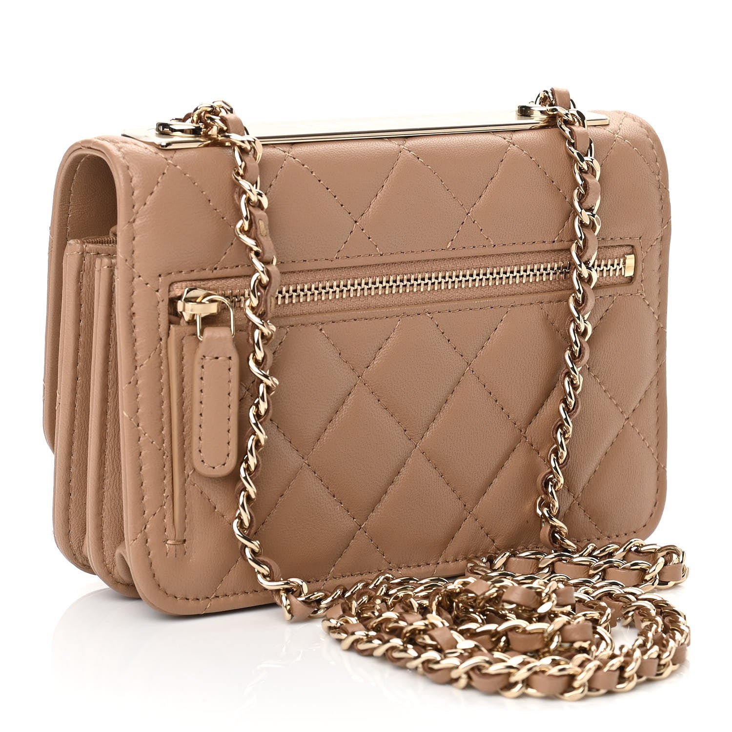 Chanel Lambskin Quilted Mini Trendy CC Wallet On Chain WOC Beige 3 of 11