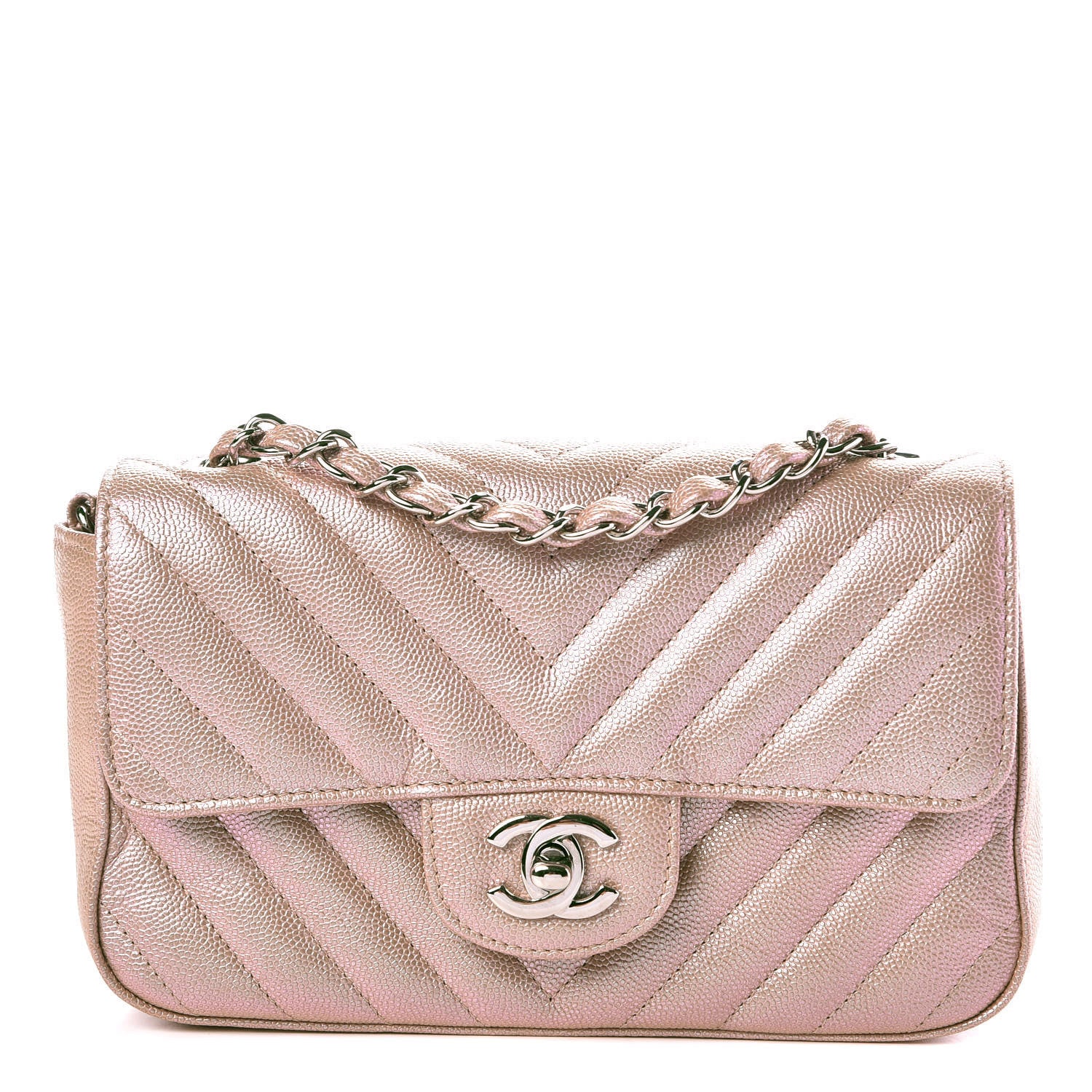 Chanel Iridescent Caviar Chevron Quilted Mini Rectangular Flap Light Gold 1 of 7