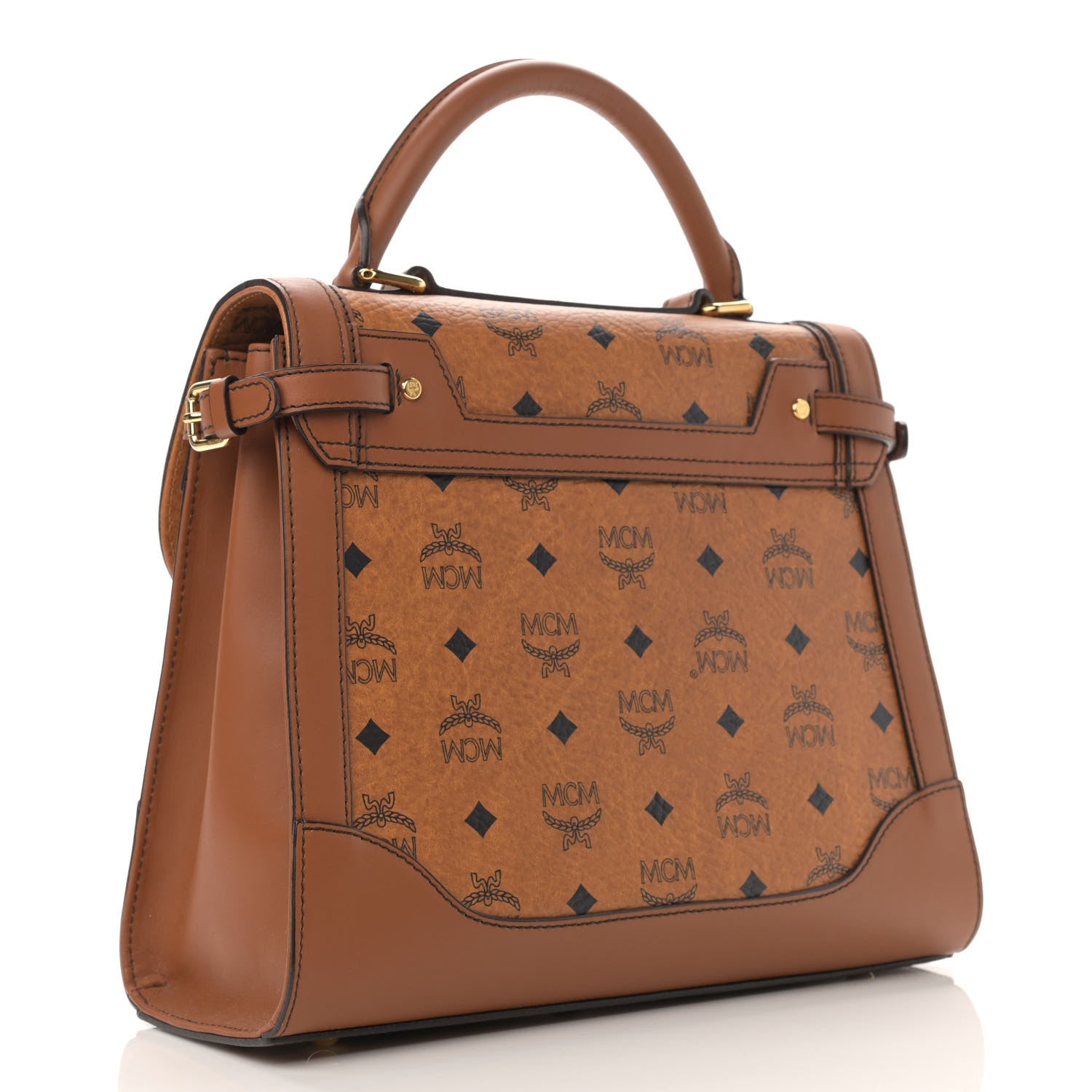 MCM Visetos Top Handle Satchel Cognac 3 of 11