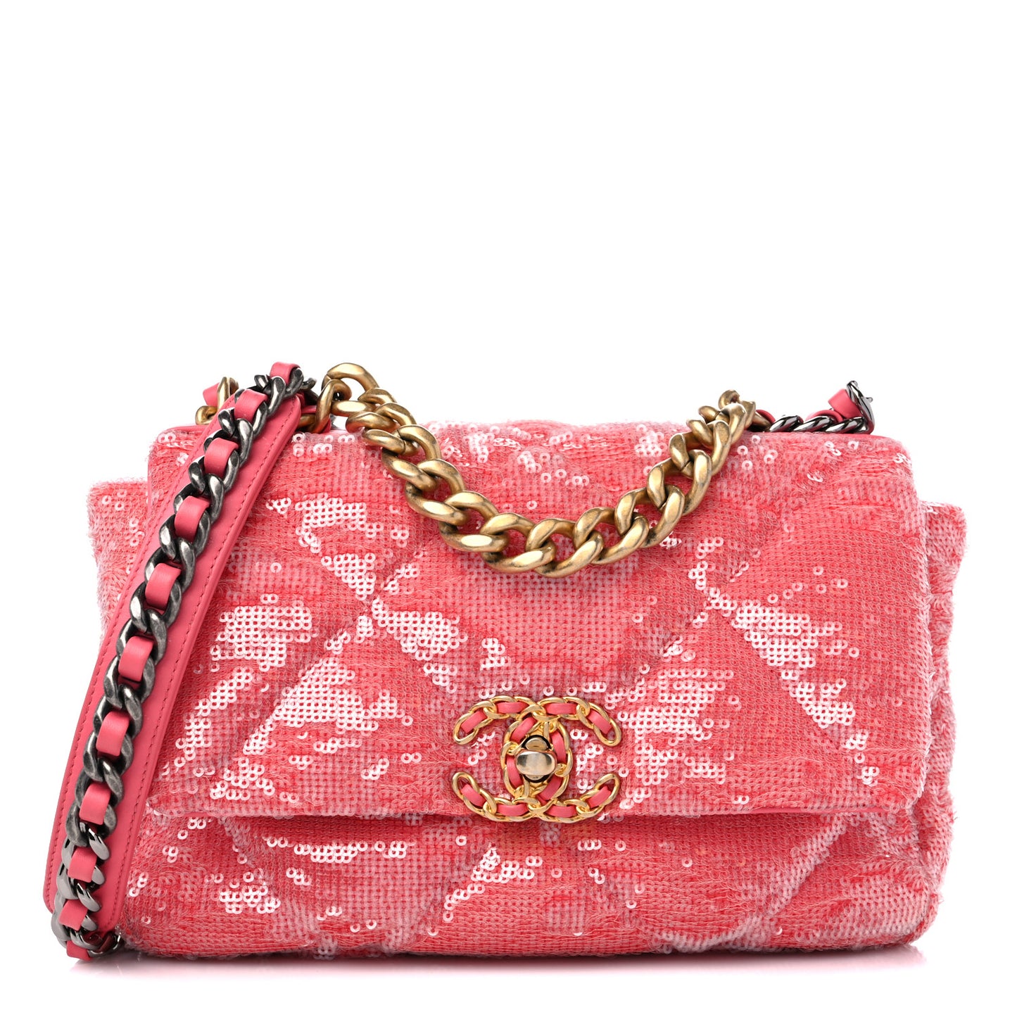 Sequin Quilted Medium Chanel 19 Flap Coral