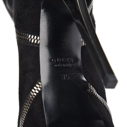 Gucci Suede Zipper Platform Pumps Black 35 6 of 10