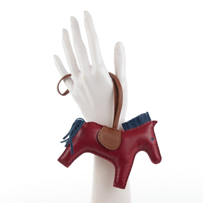 Hermes Milo Lambskin Grigri Rodeo Horse Bag Charm MM Rubis Bleu de Malte Fauve 2 of 4