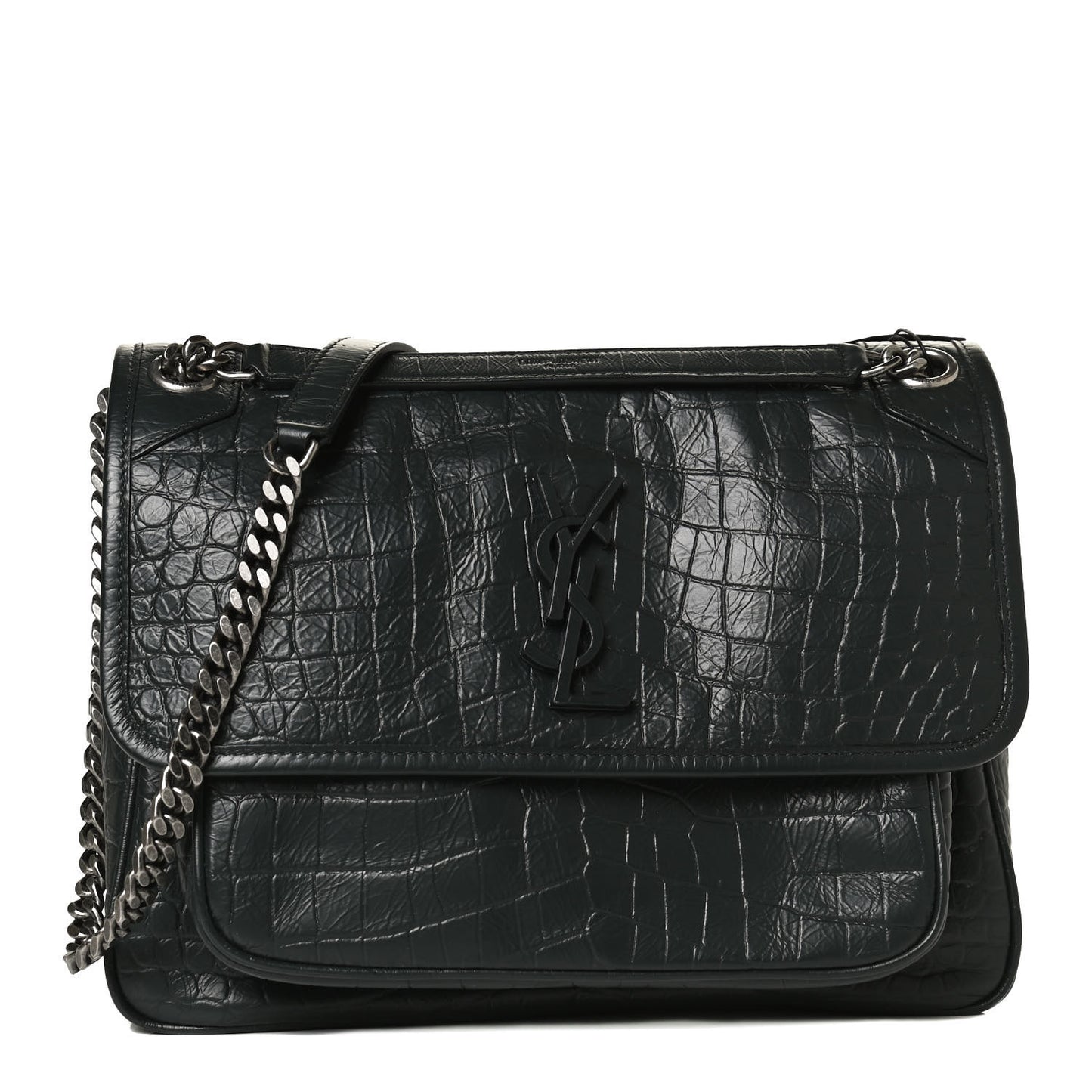Lambskin Crocodile Embossed Monogram Medium Niki Chain Satchel Algea