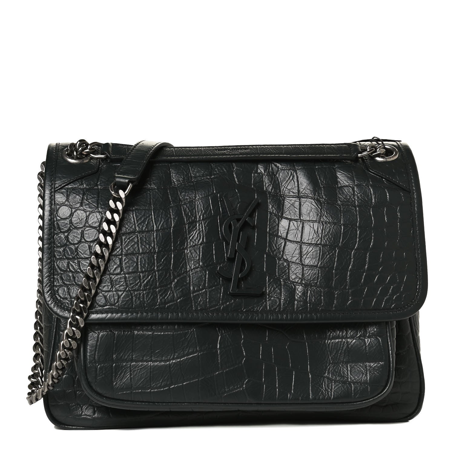 Saint Laurent Lambskin Crocodile Embossed Monogram Medium Niki Chain Satchel Algea 1 of 11