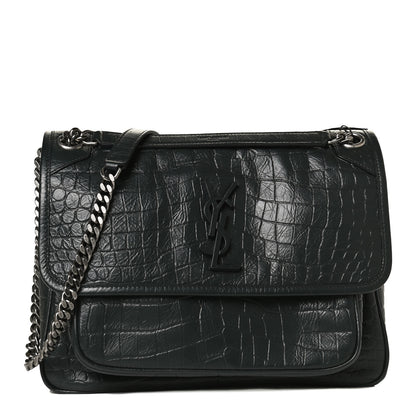 Saint Laurent Lambskin Crocodile Embossed Monogram Medium Niki Chain Satchel Algea 1 of 11