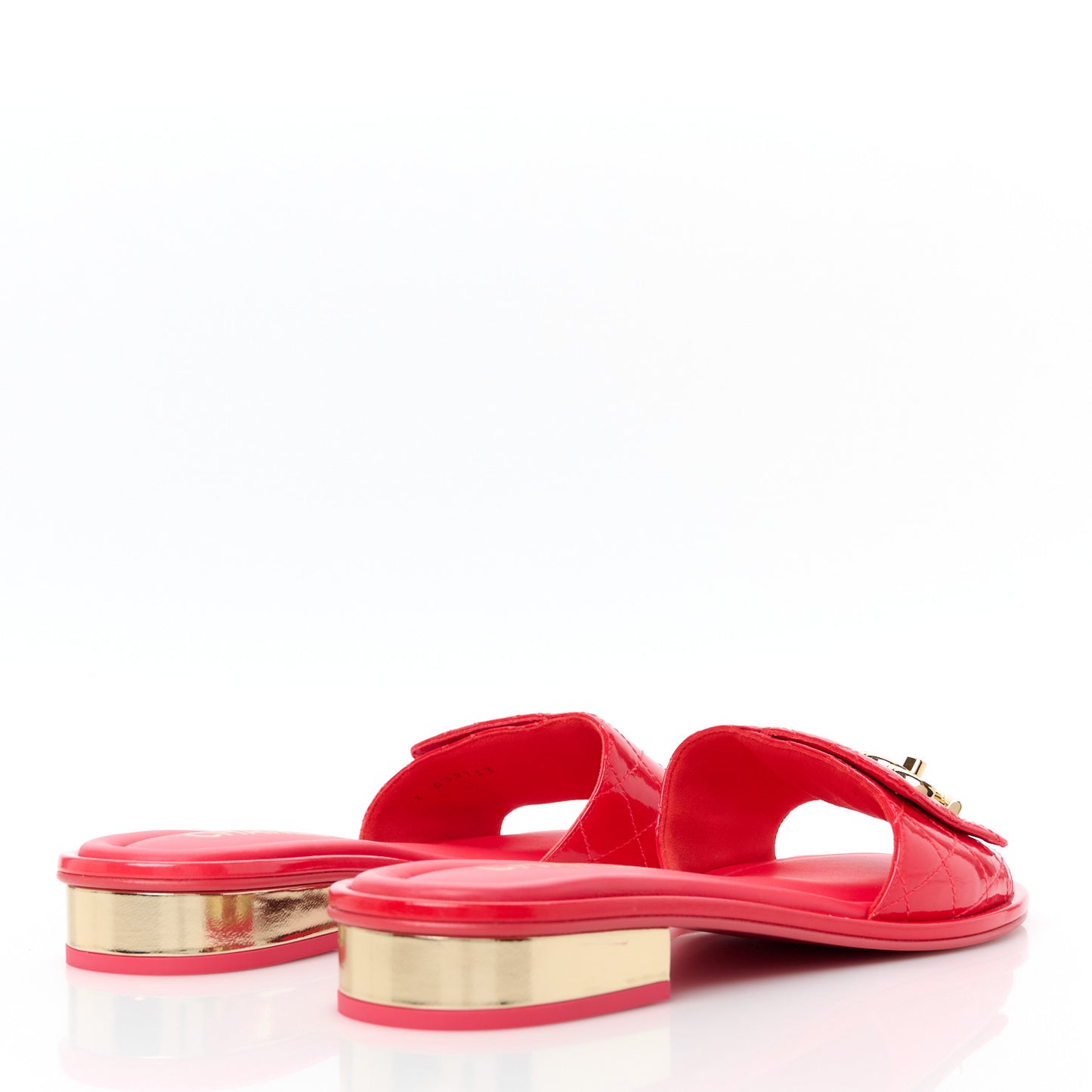 Patent Goatskin Quilted CC Sandals 39.5 Dark Pink