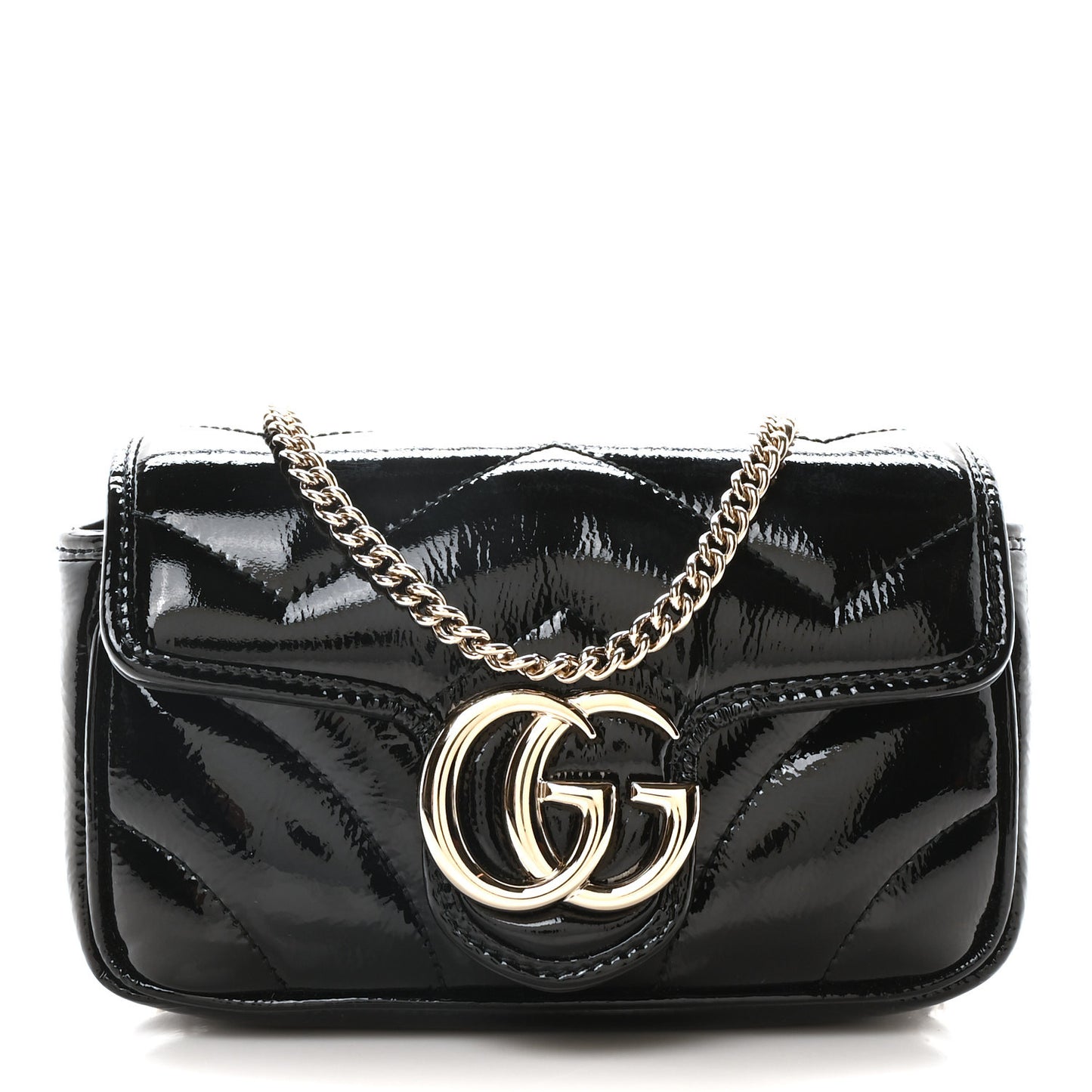 Patent Lambskin Matelasse Super Mini GG Marmont Shoulder Bag Black