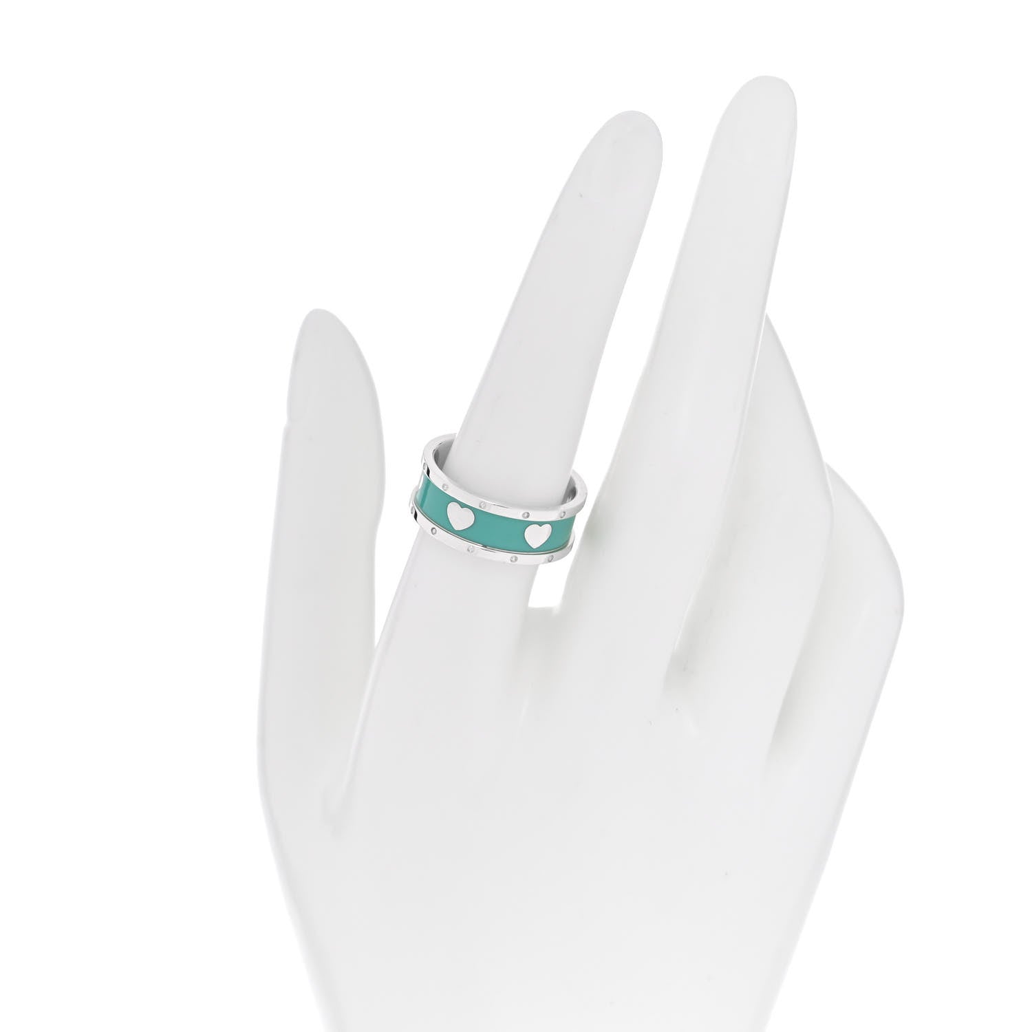 Tiffany Sterling Silver Enamel Heart Band Ring 57 8 2 of 4